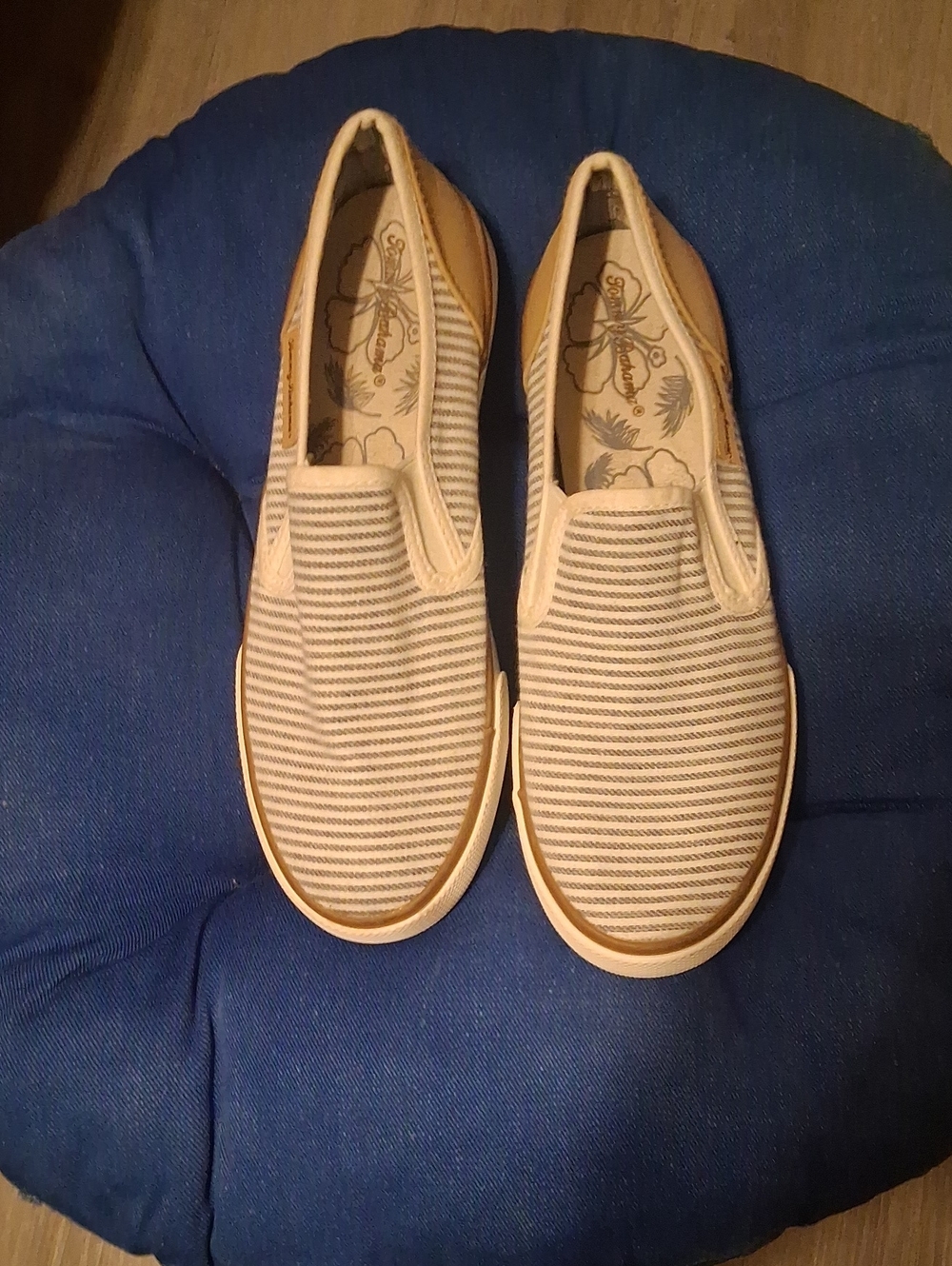 Tommy Bahama Men’s Slip-On Loafers in Beige and Cream Stripe